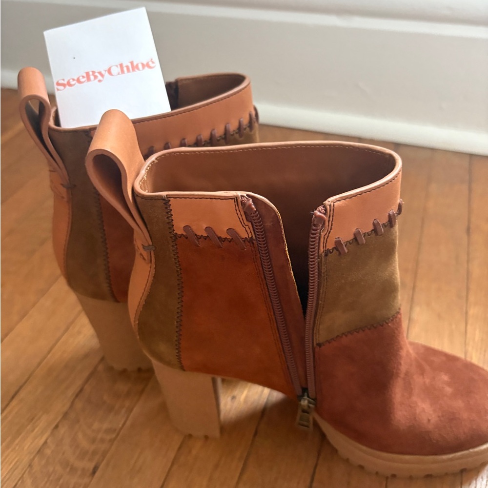 See By Chloe Women's Suede Patchwork Heeled Boots